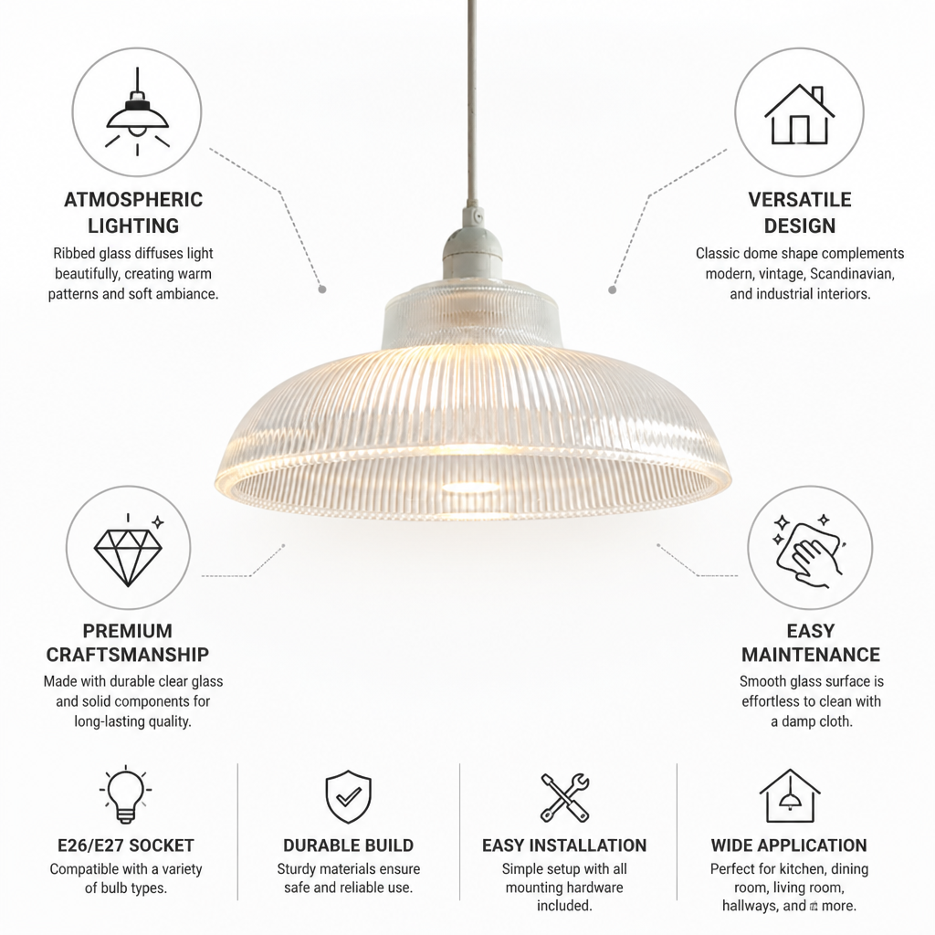 Ribbed Glass Dome Pendant Light