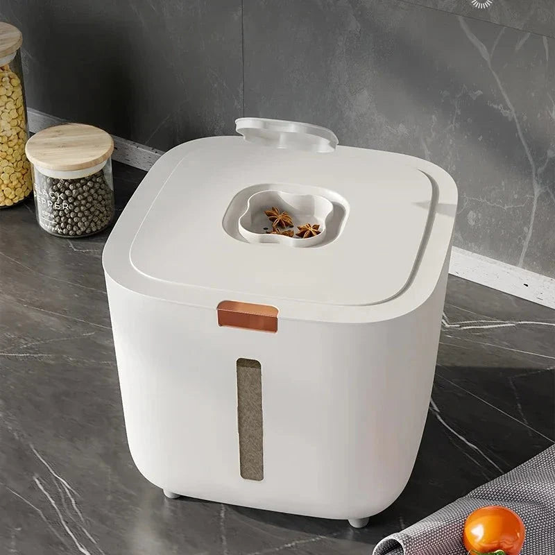 Rice Storage Bin Sealed Flip Lid Level Window