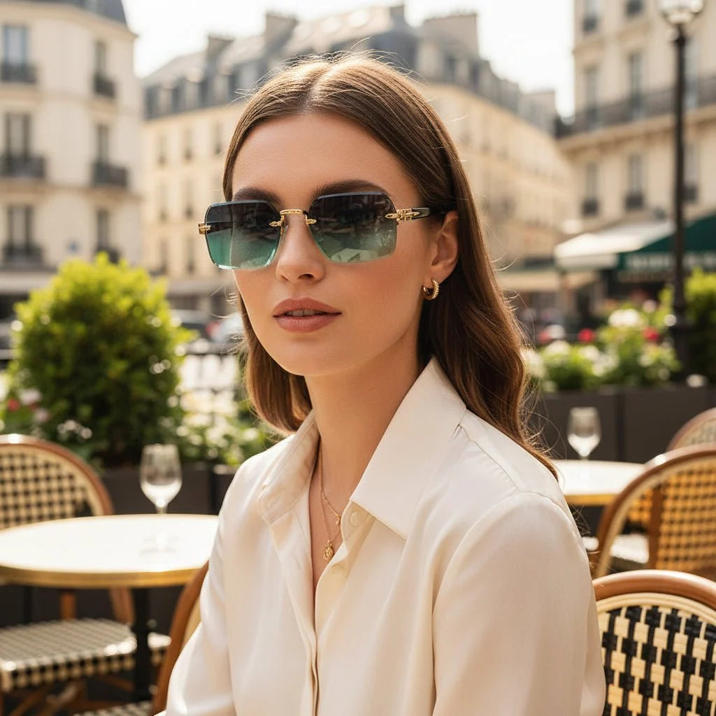 Rimless Glasses Lightweight Square Frame With Protective Case