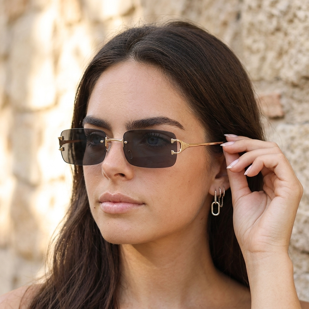 Rimless Rectangular UV-Blocking Sunglasses