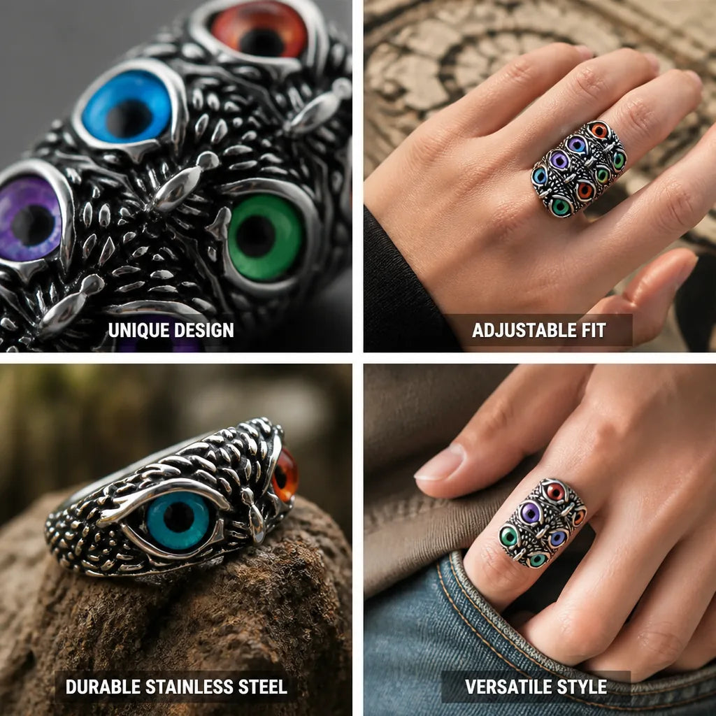 Ring Adjustable Owl Gemstone Eyes