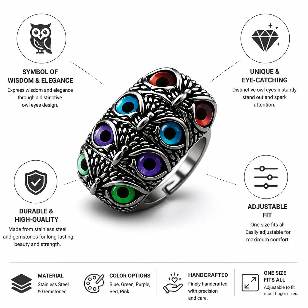 Ring Adjustable Owl Gemstone Eyes