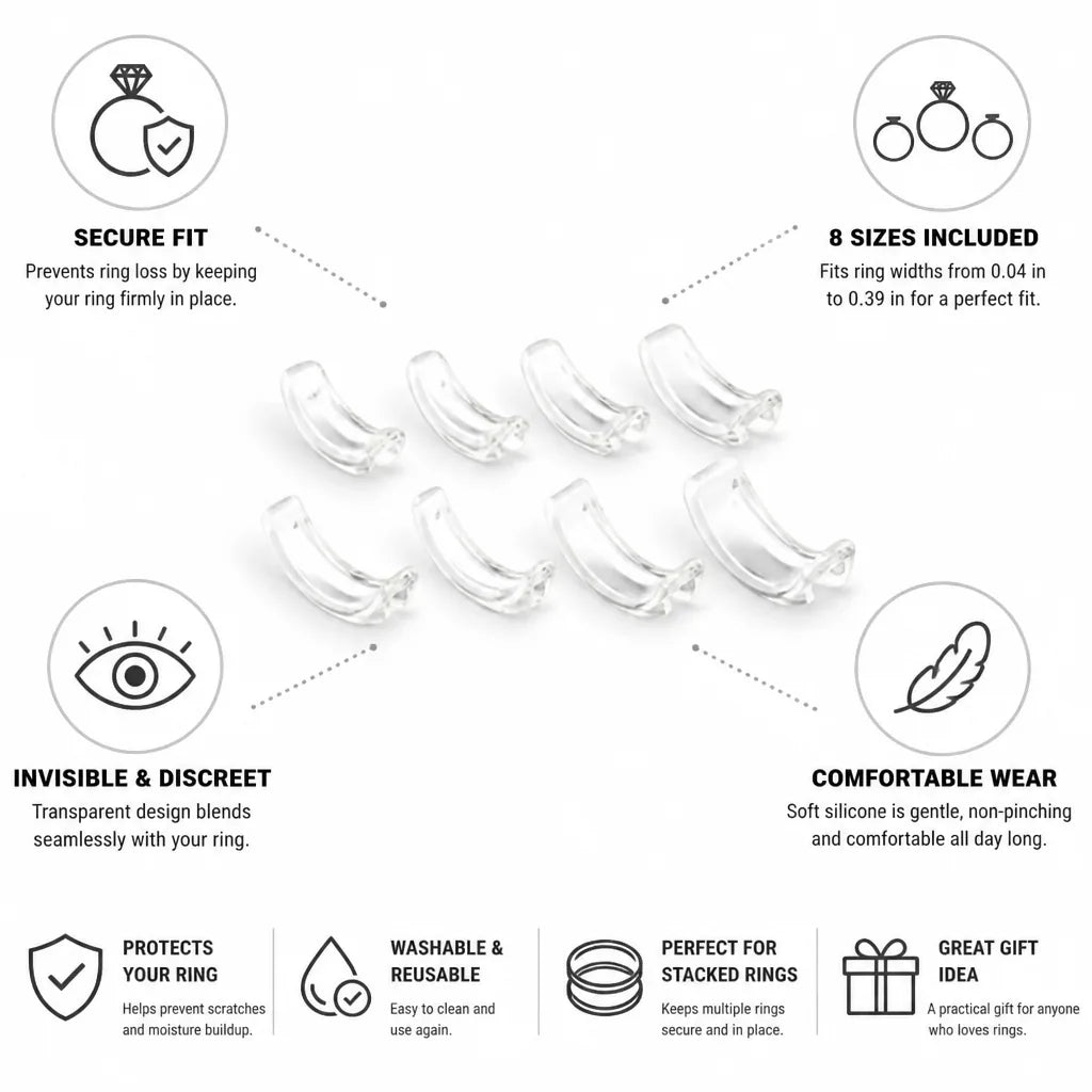 Ring Size Adjusters Transparent Silicone Set of 8