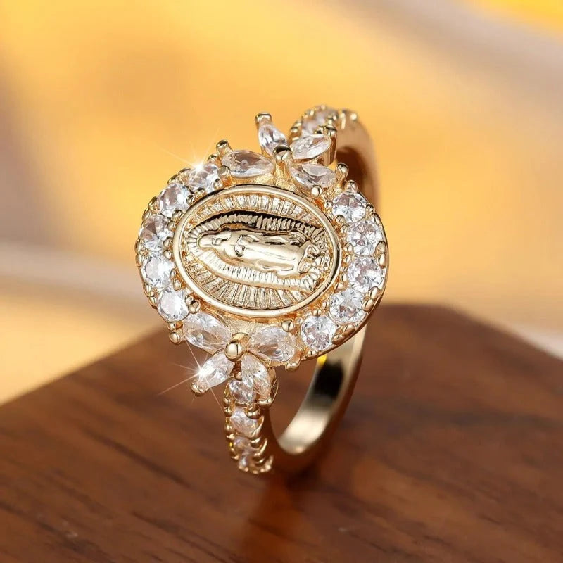 Ring Virgin Mary Marquise-Cut Imitation Zirconia Copper