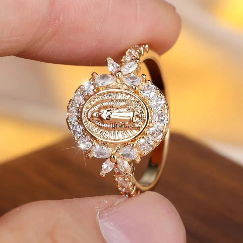 Ring Virgin Mary Marquise-Cut Imitation Zirconia Copper