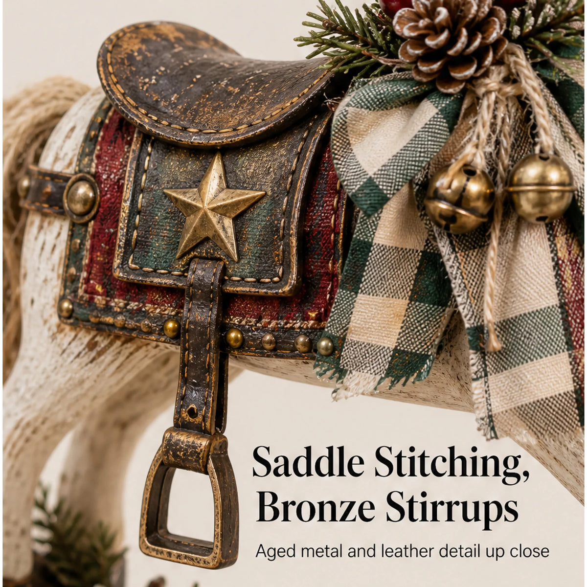 Rocking Horse Christmas Decor Hand-Distressed Whitewash Finish