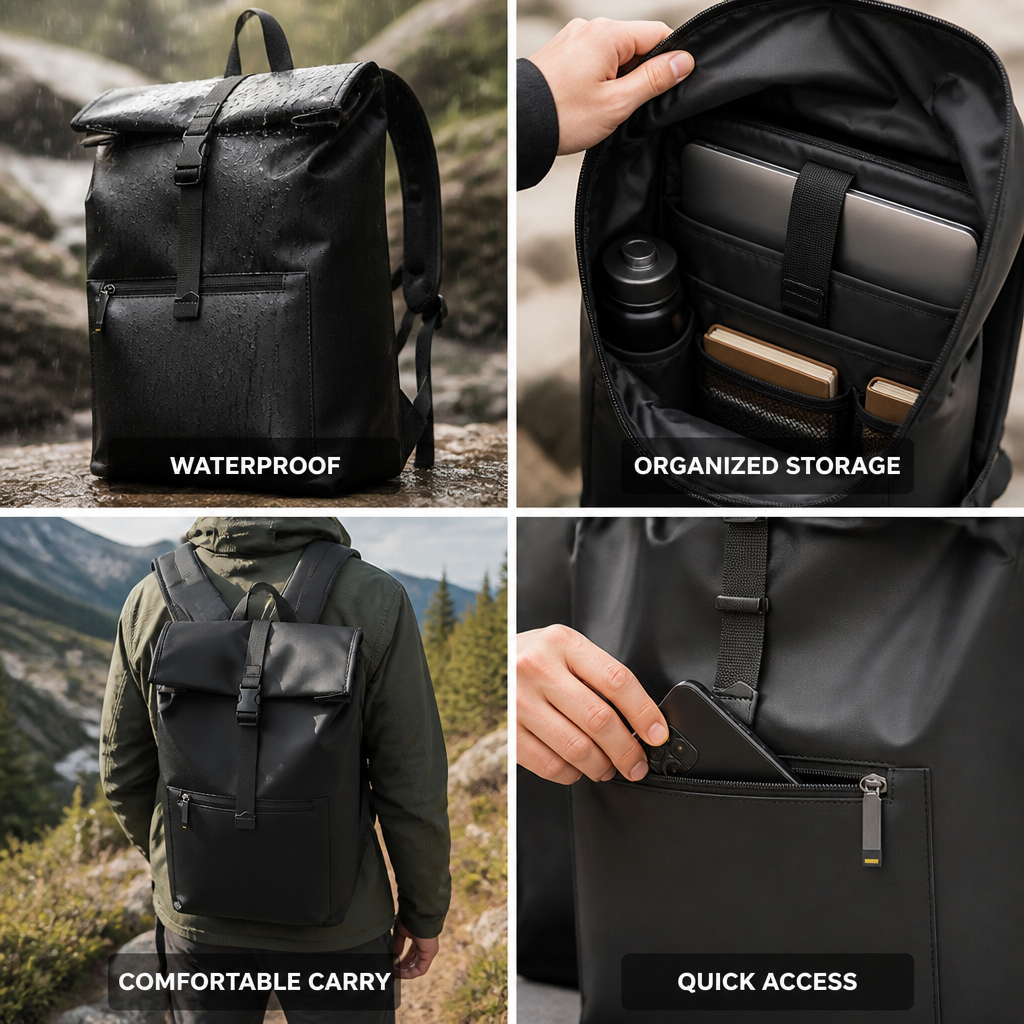 Roll-Top Waterproof Hiking Backpack (Padded Straps & Hydration Sleeve)