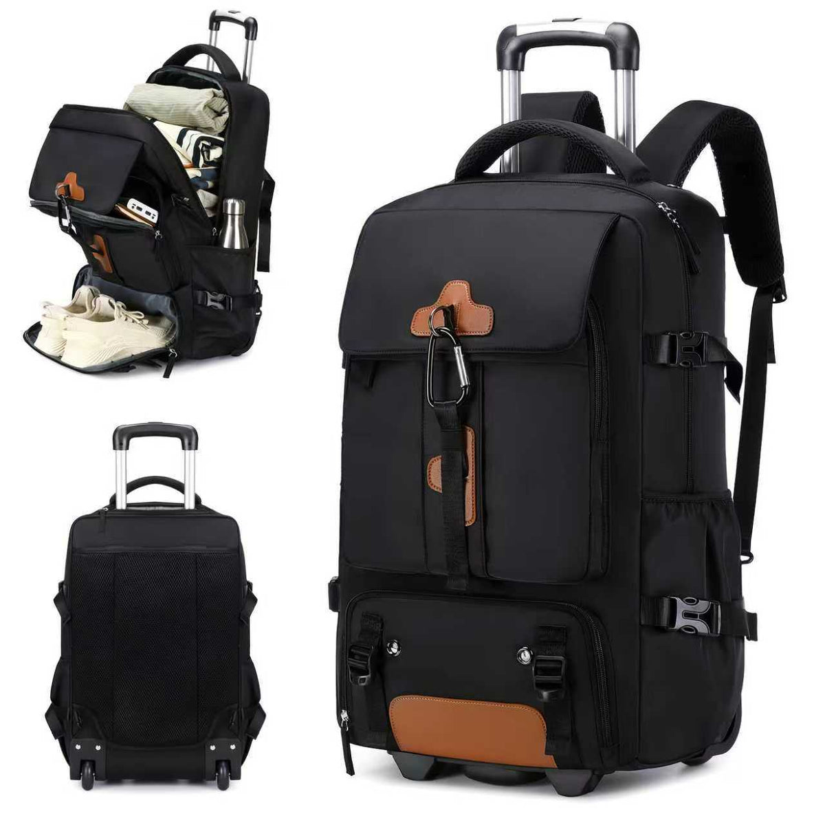 Rolling Backpack Convertible Wheeled & Shoulder Carry 30L Multiple Compartments