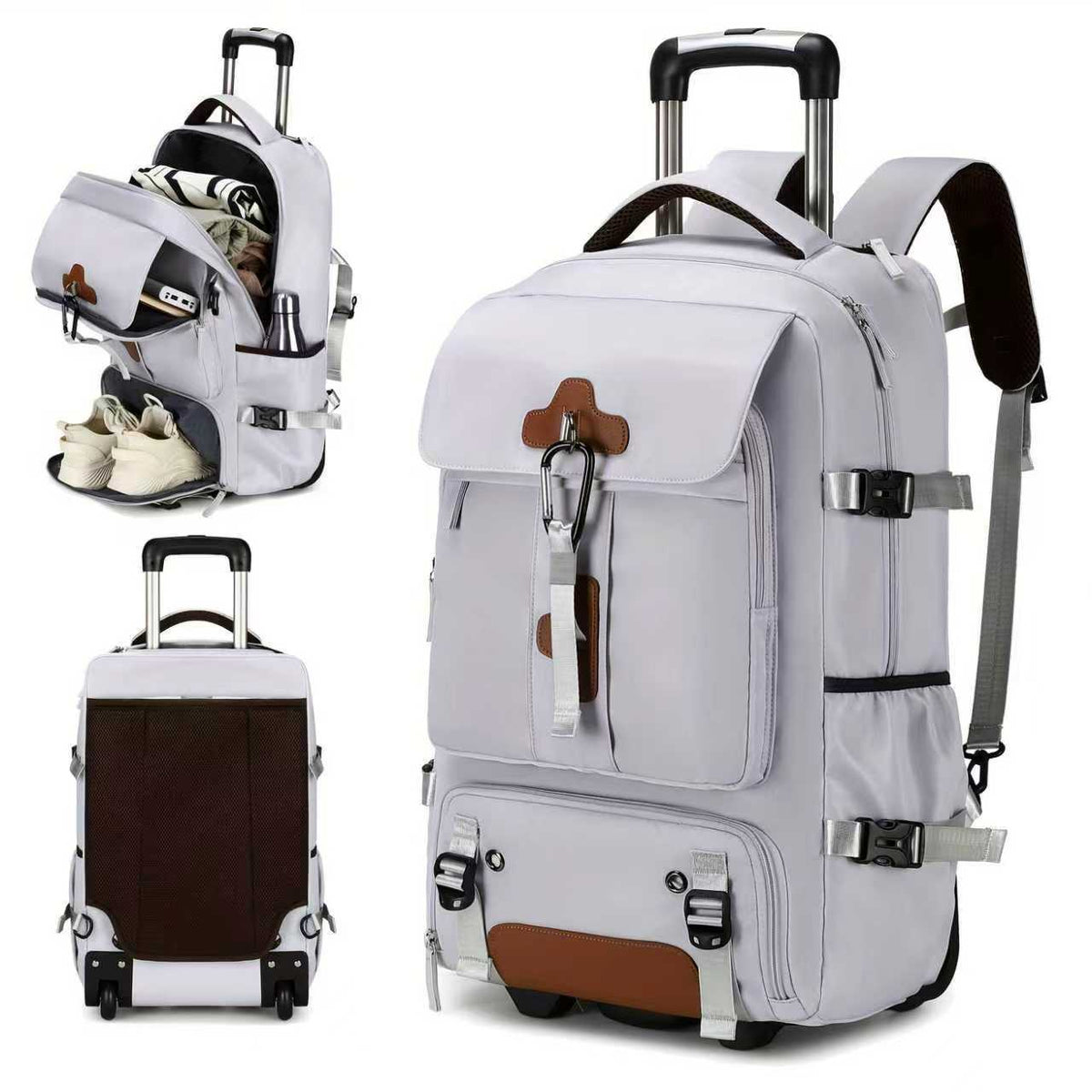 Rolling Backpack Convertible Wheeled & Shoulder Carry 30L Multiple Compartments