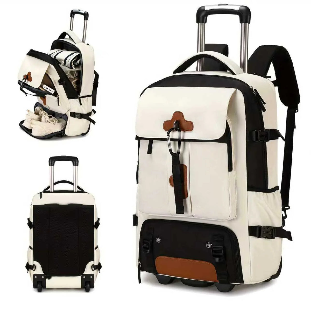 Rolling Backpack Convertible Wheeled & Shoulder Carry 30L Multiple Compartments