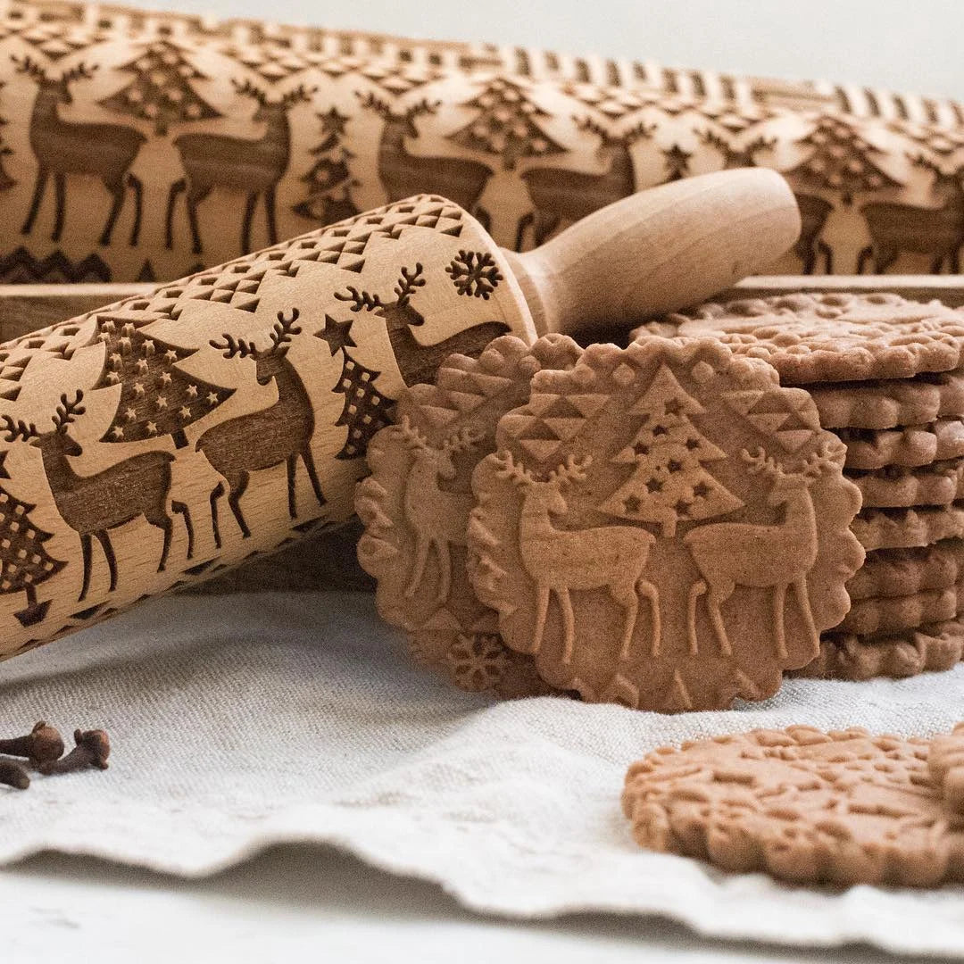 Rolling Pin Solid Maple Embossed 7.5 Inch Pattern