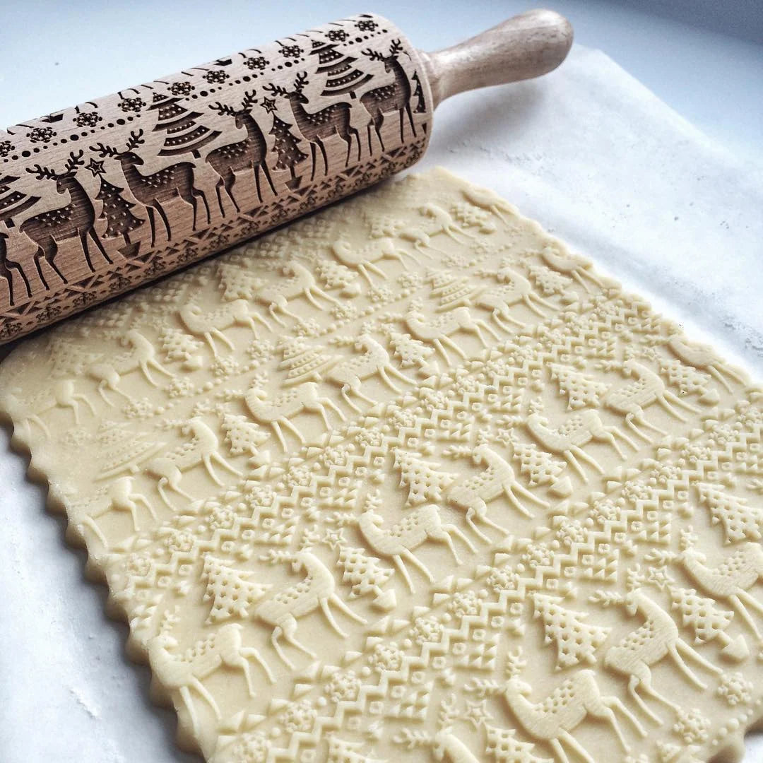 Rolling Pin Solid Maple Embossed 7.5 Inch Pattern