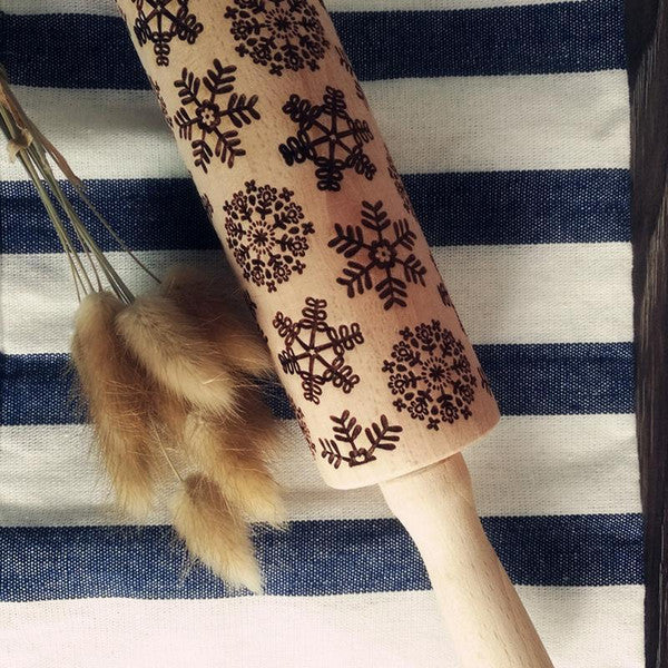 Rolling Pin Solid Maple Embossed 7.5 Inch Pattern