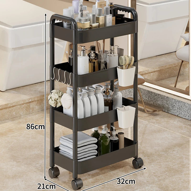Rolling Storage Cart 3-Tier Swivel Wheels Removable Cups