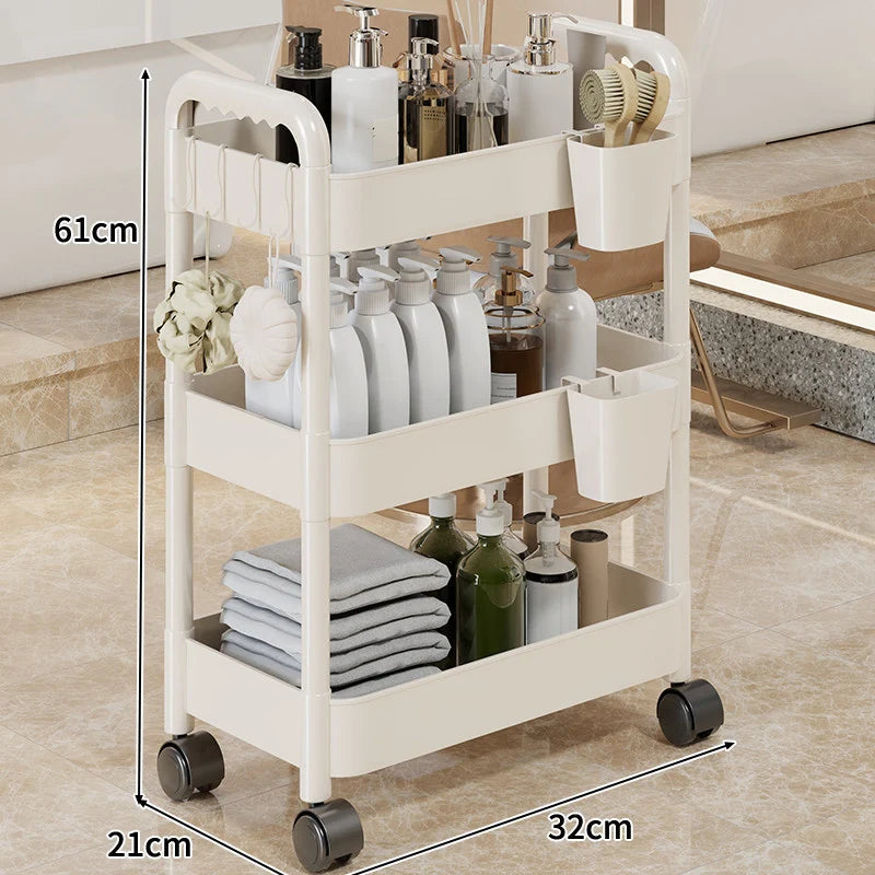 Rolling Storage Cart 3-Tier Swivel Wheels Removable Cups