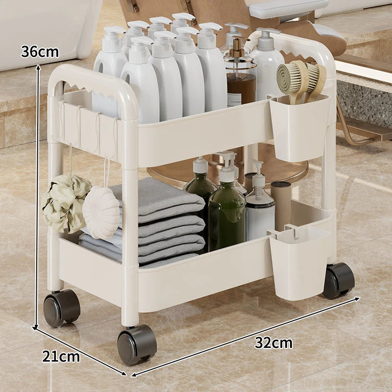 Rolling Storage Cart 3-Tier Swivel Wheels Removable Cups