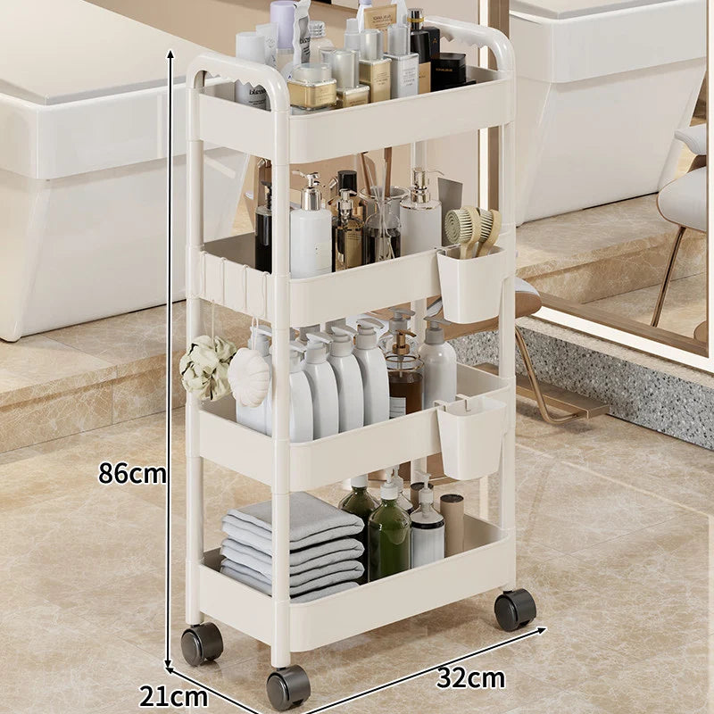 Rolling Storage Cart 3-Tier Swivel Wheels Removable Cups