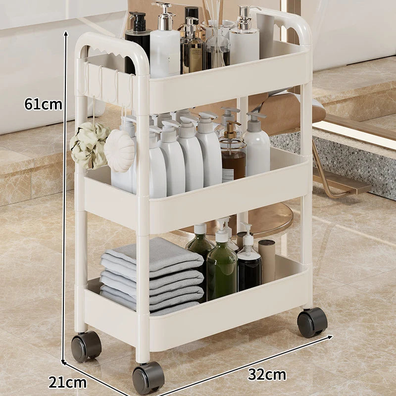 Rolling Storage Cart 3-Tier Swivel Wheels Removable Cups