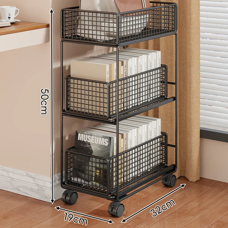 Rolling Storage Cart Metal Mesh Baskets Lockable Swivel Casters