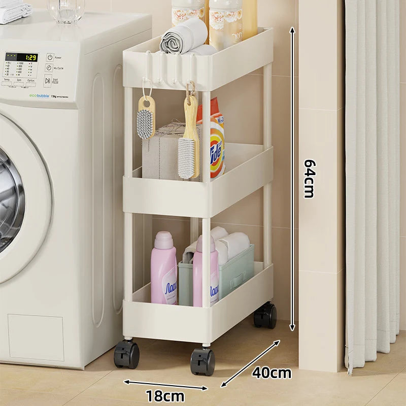 Rolling Storage Cart Slim Space-Saving Locking Swivel Casters