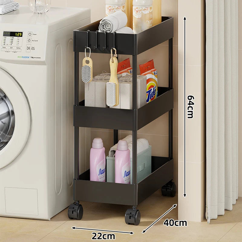 Rolling Storage Cart Slim Space-Saving Locking Swivel Casters