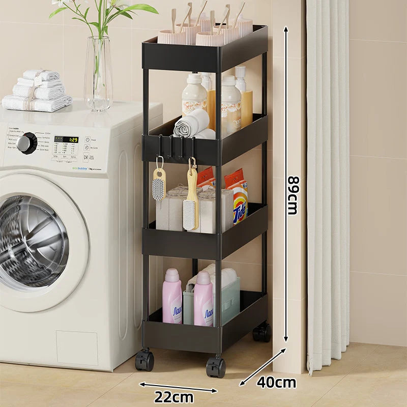 Rolling Storage Cart Slim Space-Saving Locking Swivel Casters