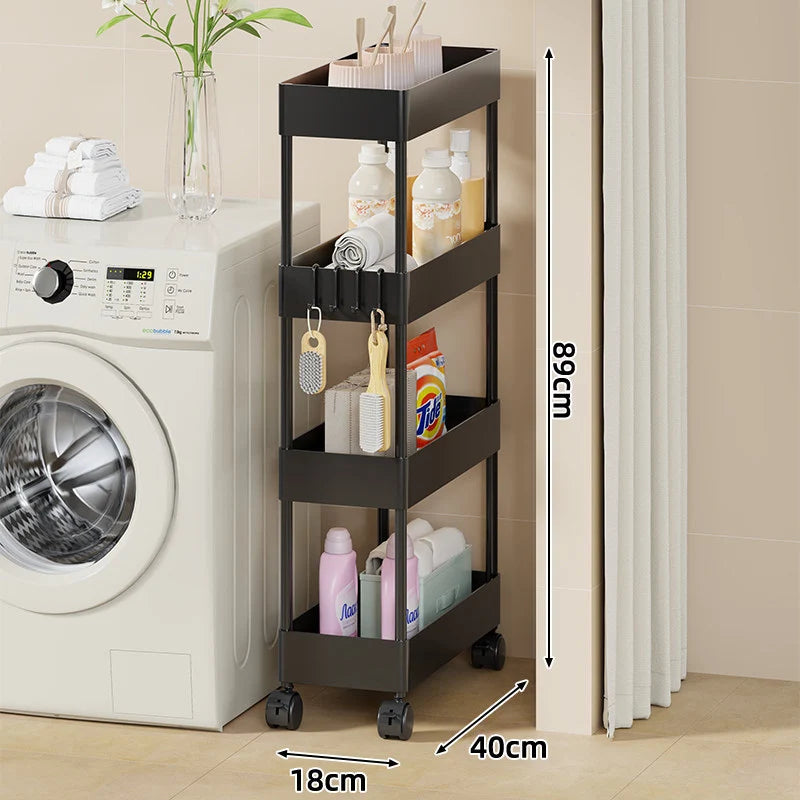 Rolling Storage Cart Slim Space-Saving Locking Swivel Casters