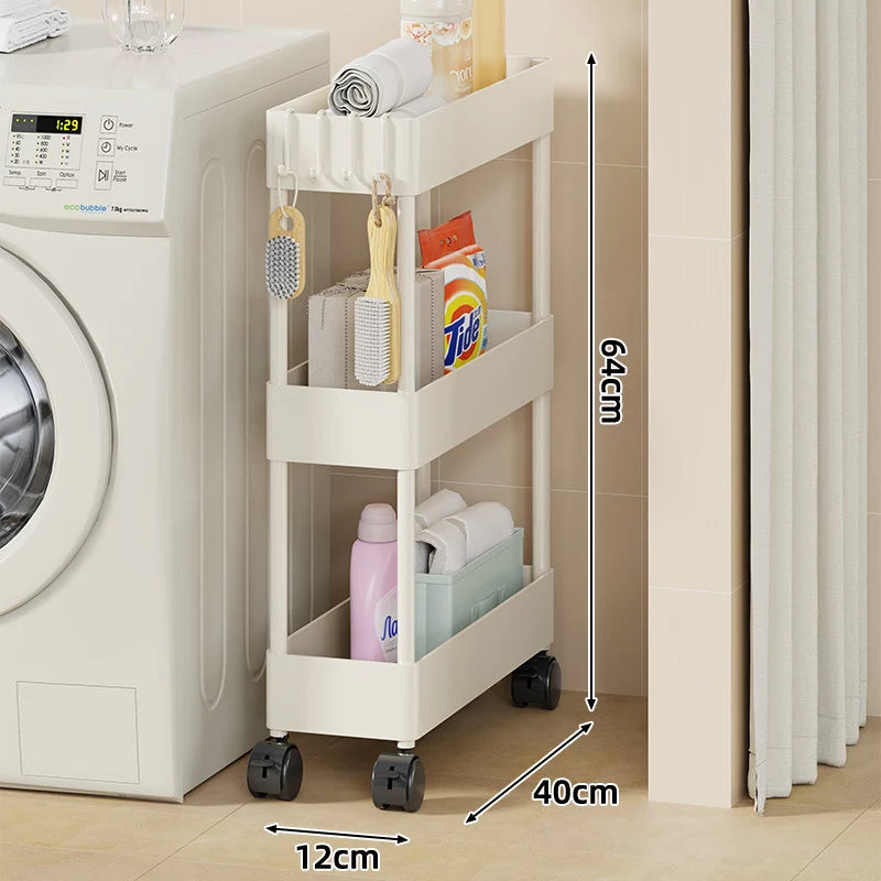 Rolling Storage Cart Slim Space-Saving Locking Swivel Casters