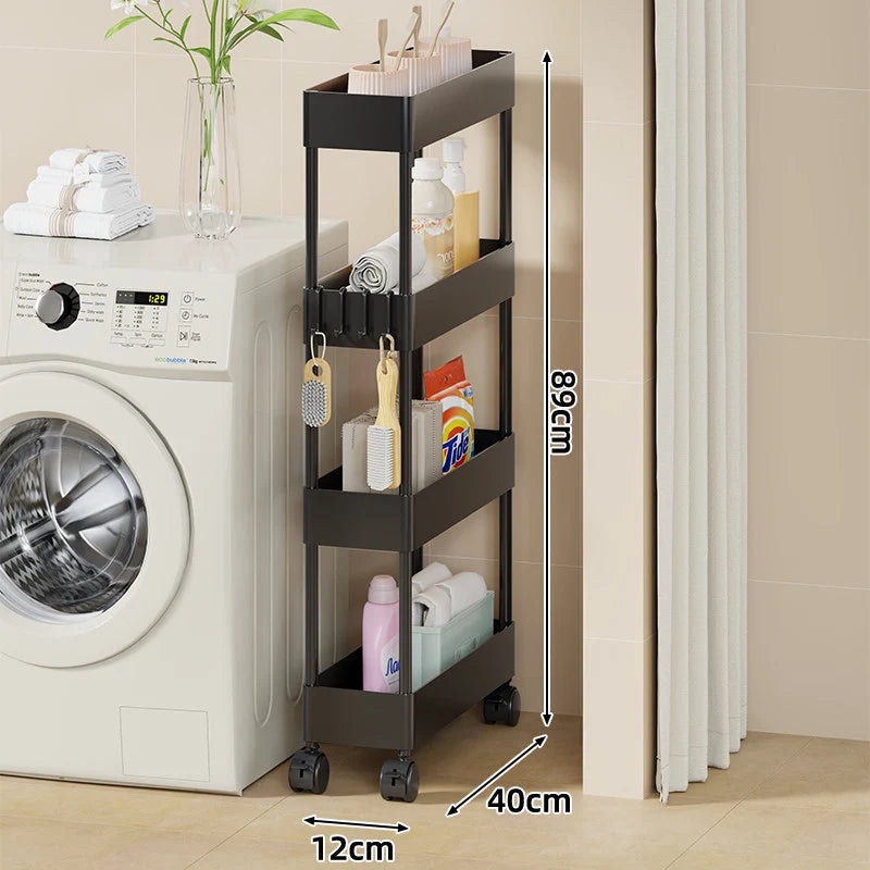 Rolling Storage Cart Slim Space-Saving Locking Swivel Casters