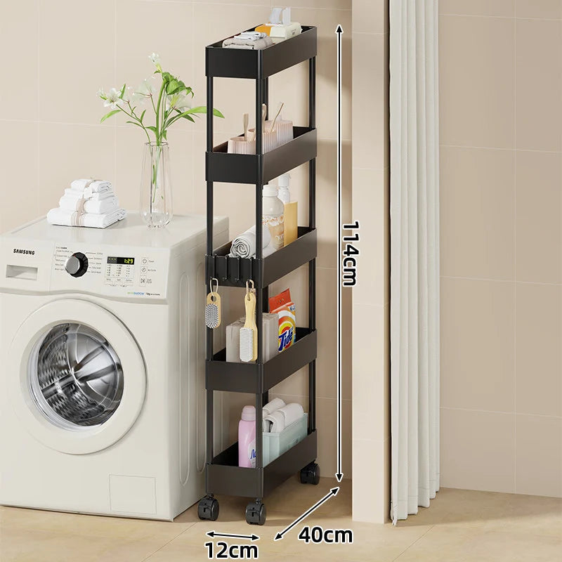 Rolling Storage Cart Slim Space-Saving Locking Swivel Casters