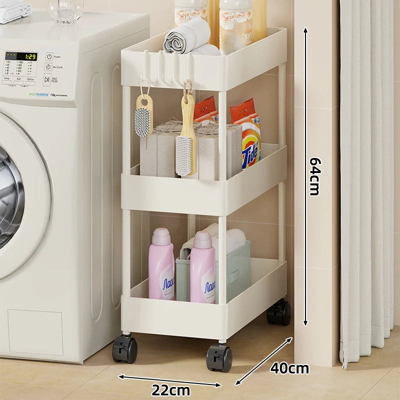 Rolling Storage Cart Slim Space-Saving Locking Swivel Casters