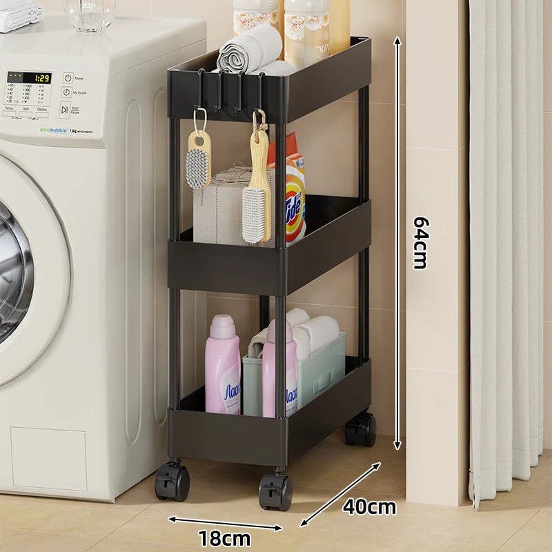 Rolling Storage Cart Slim Space-Saving Locking Swivel Casters