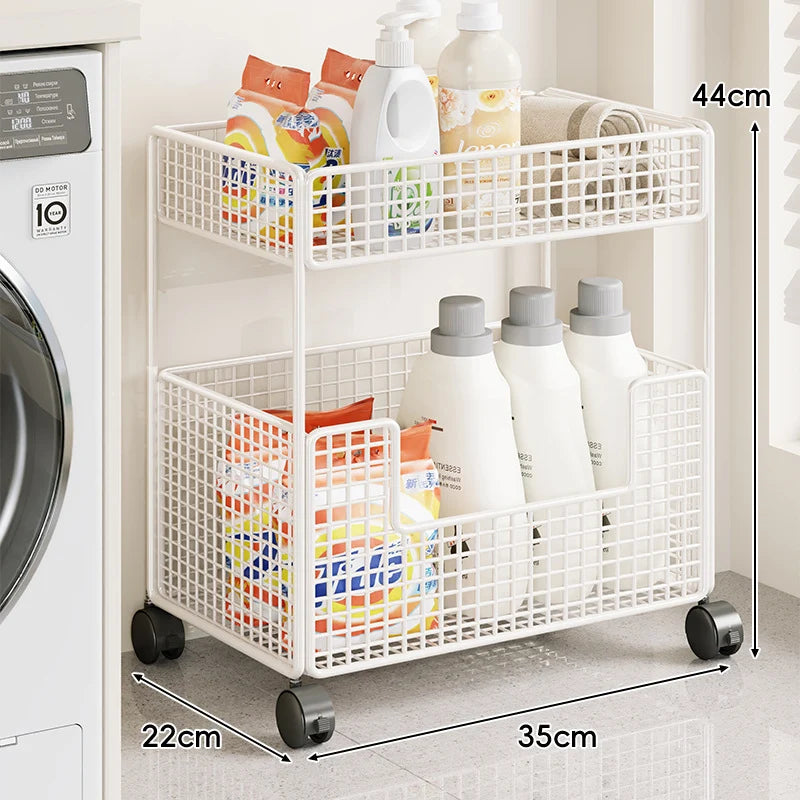 Rolling Storage Cart Three-Tier Wire Baskets Locking Casters