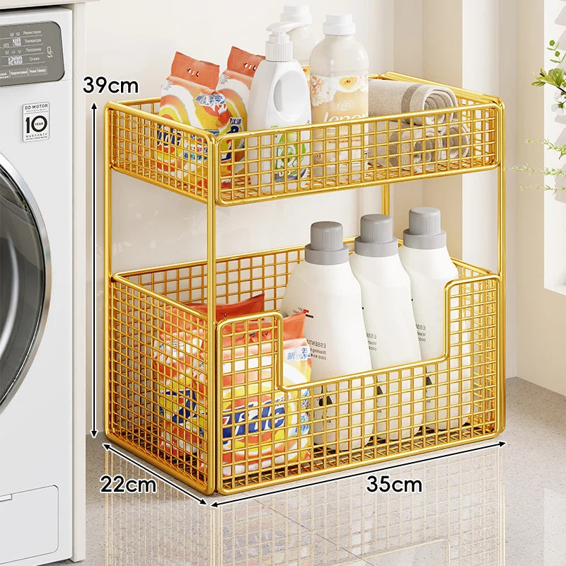 Rolling Storage Cart Three-Tier Wire Baskets Locking Casters
