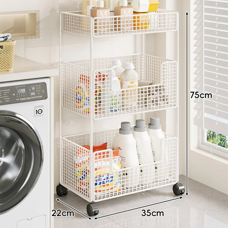 Rolling Storage Cart Three-Tier Wire Baskets Locking Casters