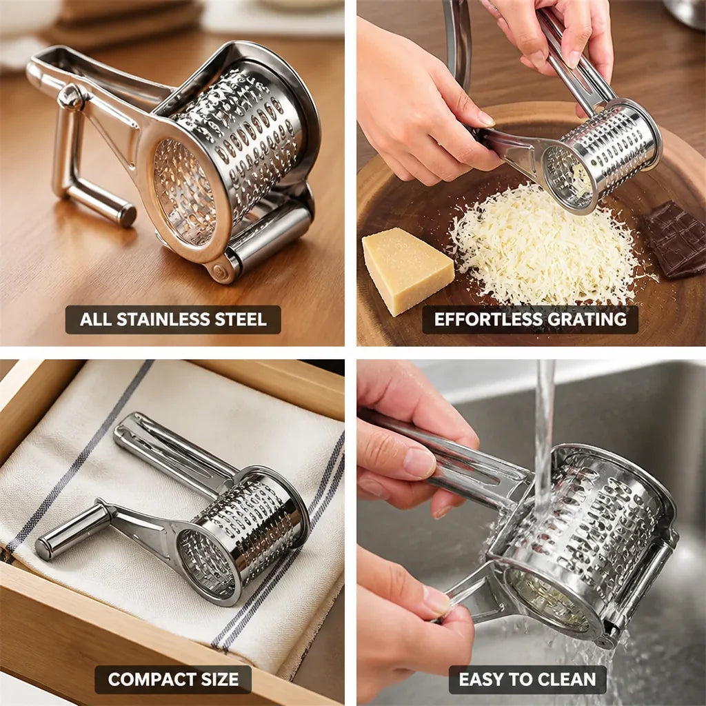 Rotary Grater Stainless Steel Hand Crank Compact