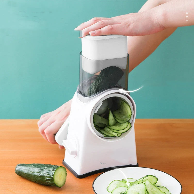 Rotary Vegetable Cutter 6-in-1 Stainless Steel Blades Suction Base