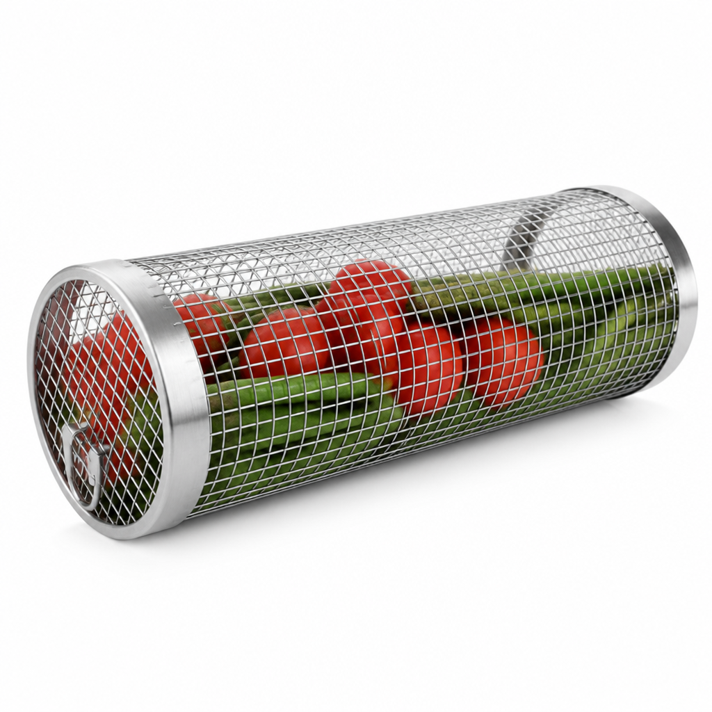 Rotating Stainless Steel Grill Basket (Dishwasher-Safe)