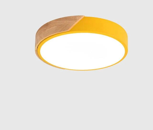 Round Ceiling Light Wood Decor Dimmable Remote