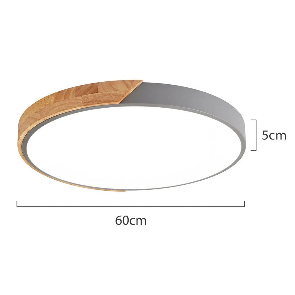 Round Ceiling Light Wood Decor Dimmable Remote