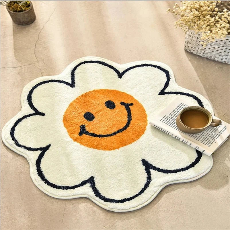 Round Floral Rug Non-Slip Moisture-Absorbent Polyester