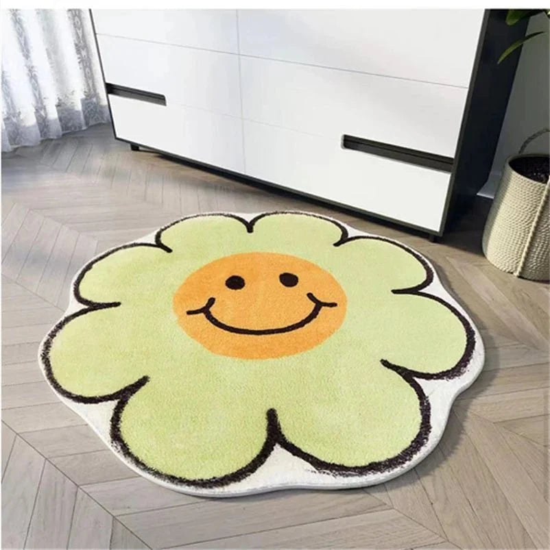 Round Floral Rug Non-Slip Moisture-Absorbent Polyester