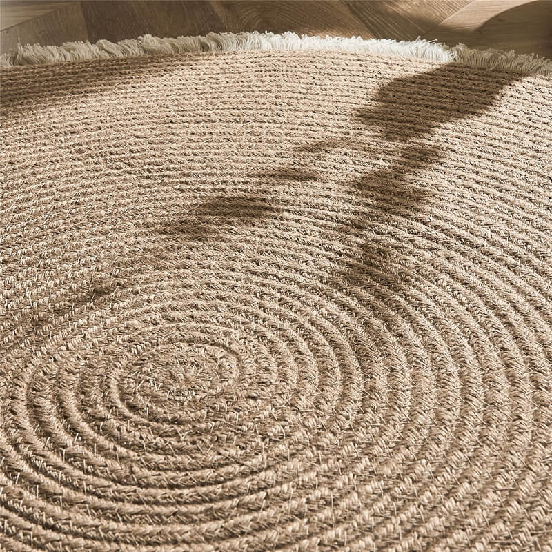 Round Jute Rug Handwoven Reversible Low-Shedding