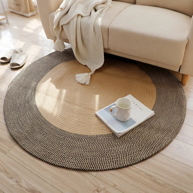 Round Jute Rug Handwoven Reversible Low-Shedding