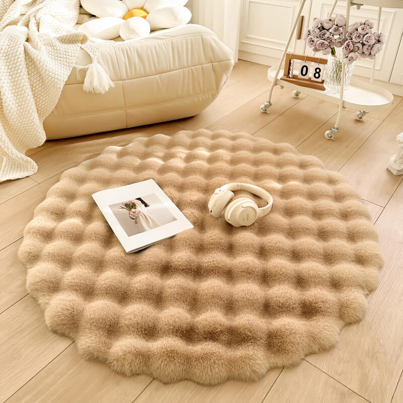Round Rug Faux Fur Non-Slip Machine Washable
