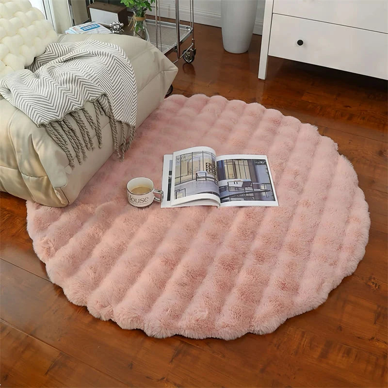 Round Rug Faux Fur Non-Slip Machine Washable