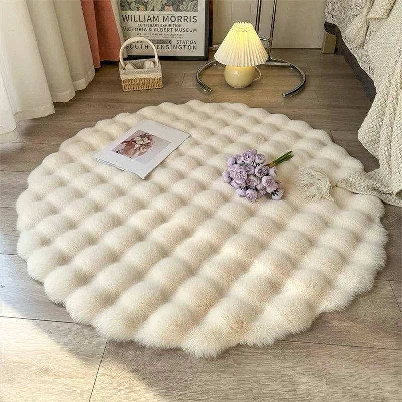 Round Rug Faux Fur Non-Slip Machine Washable