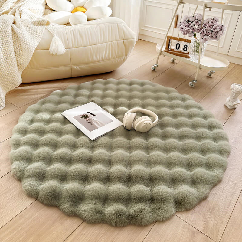 Round Rug Faux Fur Non-Slip Machine Washable