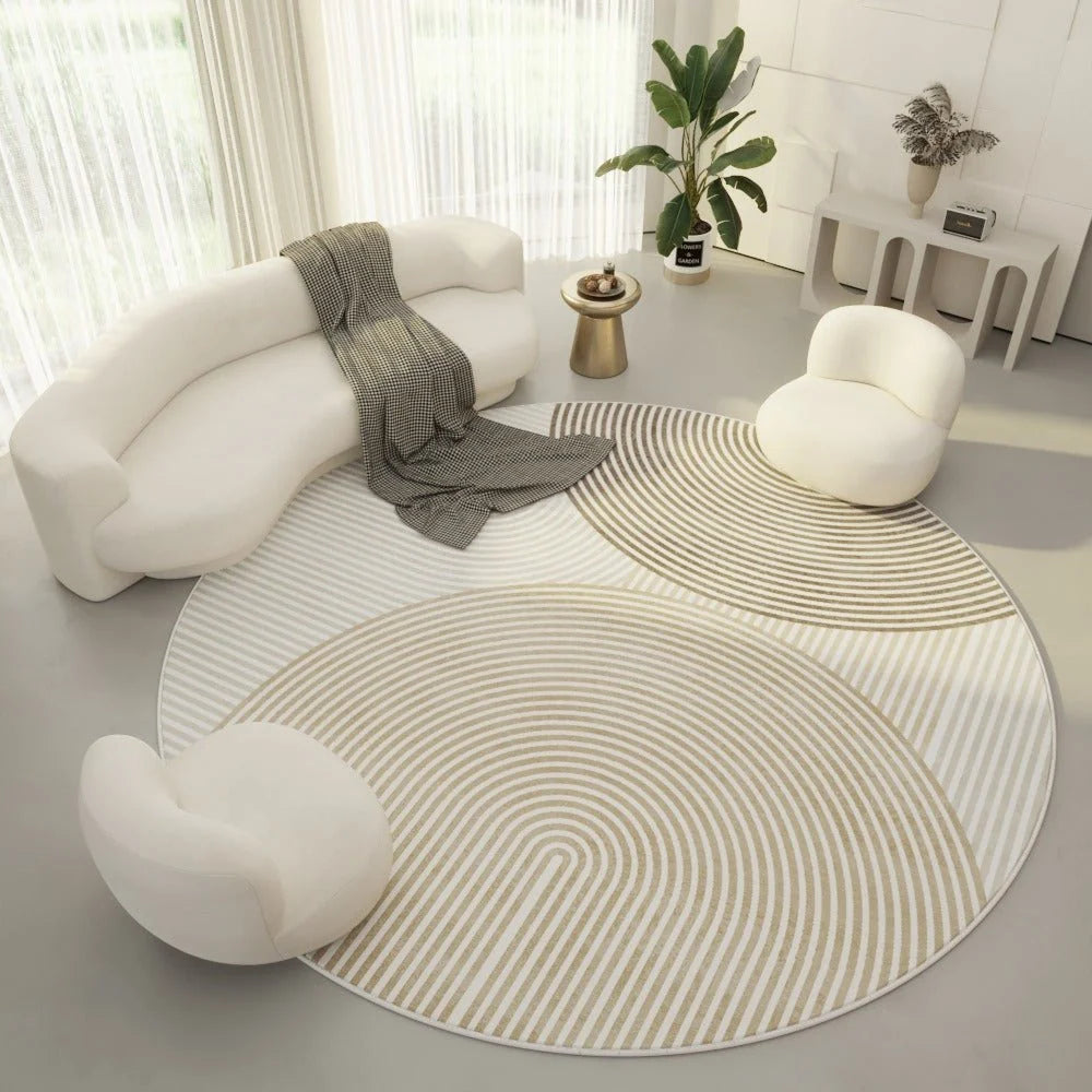 Round Rug Polyester Geometric Pattern Easy-Care Comfort