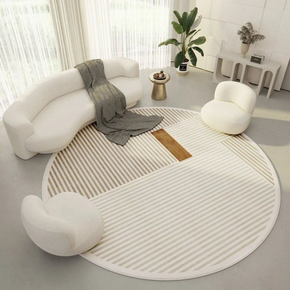 Round Rug Polyester Geometric Pattern Easy-Care Comfort